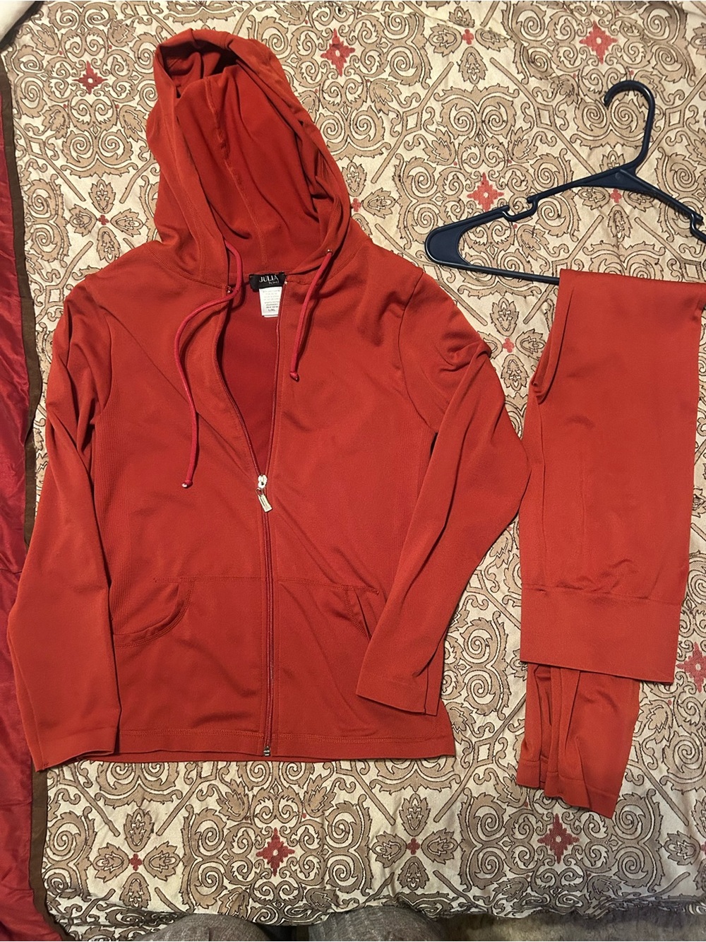 Women Rust Orange Zip Hoodie Large